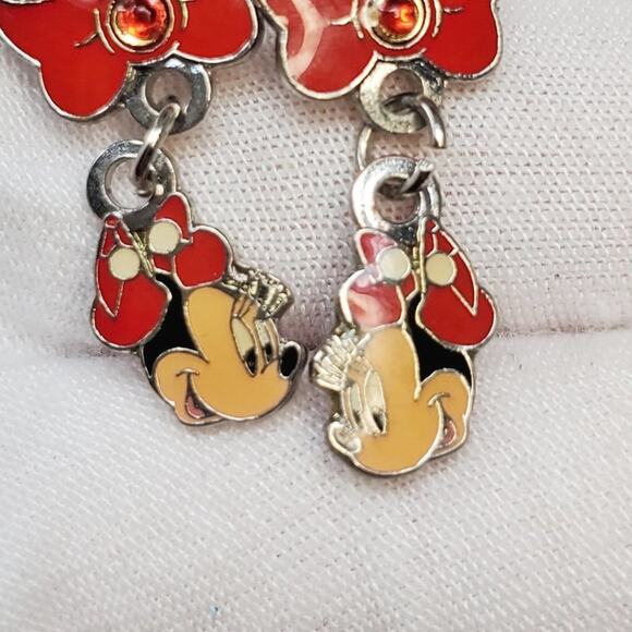 Vintage Disney Minnie Mouse Enamel Bow Dangle earrings - Picture 2 of 8
